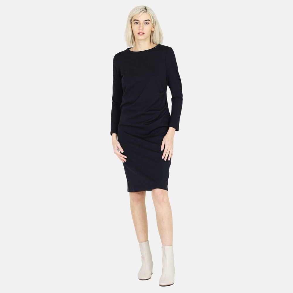 Weekend Max Mara Black Jersey Ruched 7/8 Sleeve Knee Length Sheath Dress EUC M